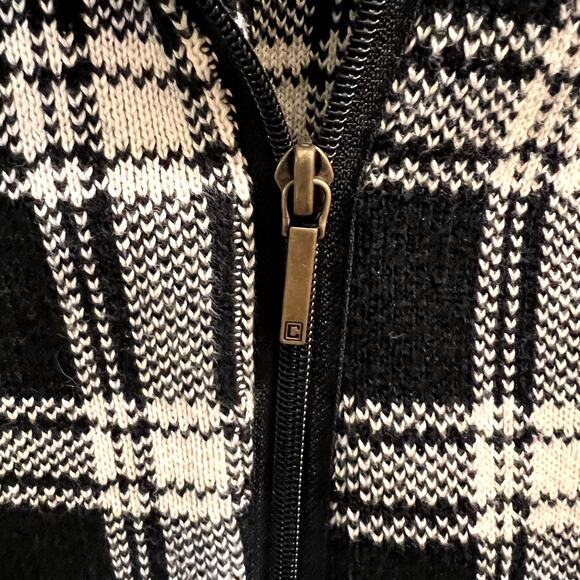 Chaps Women's Black White Plaid Cotton Full Zip Knit Long Sleeve Jacket Size XS - Picture 6 of 16